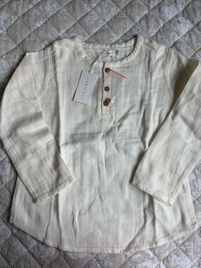Jamie Kay Cream Textured Long Sleeve Muslim Top with Wooden Buttons